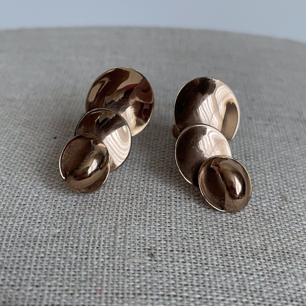 Vintage Copper Modernist Sculptural Layered Circles Screw Back Earrings 35$